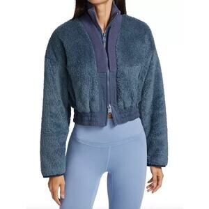 Free People Movement Jacket Womens Medium Blue Gear Up Sherpa Bomber Coat